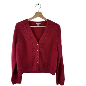 Sundance Cardigan Womens V Neck Red Wool Blend